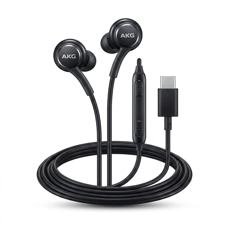 هندزفری سامسونگ مدل AKG-EO-IC100، رابط USB Type-C، پاسخ فرکانسی 20 هرتز تا 20 کیلوهرتز، سری هندزفری در 3 اندازه و پیکاپ 40 میلیمتری